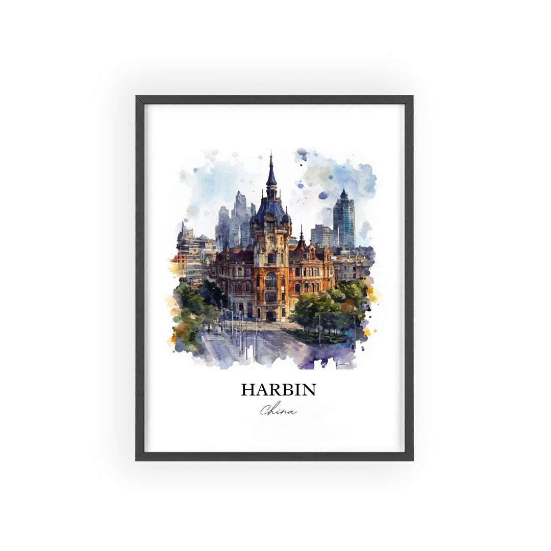 Harbin China Wall Art, Heilongjiang Province Print, China Watercolor Art, Harbin China Gift, Travel Print, Travel Poster, Housewarming Gift