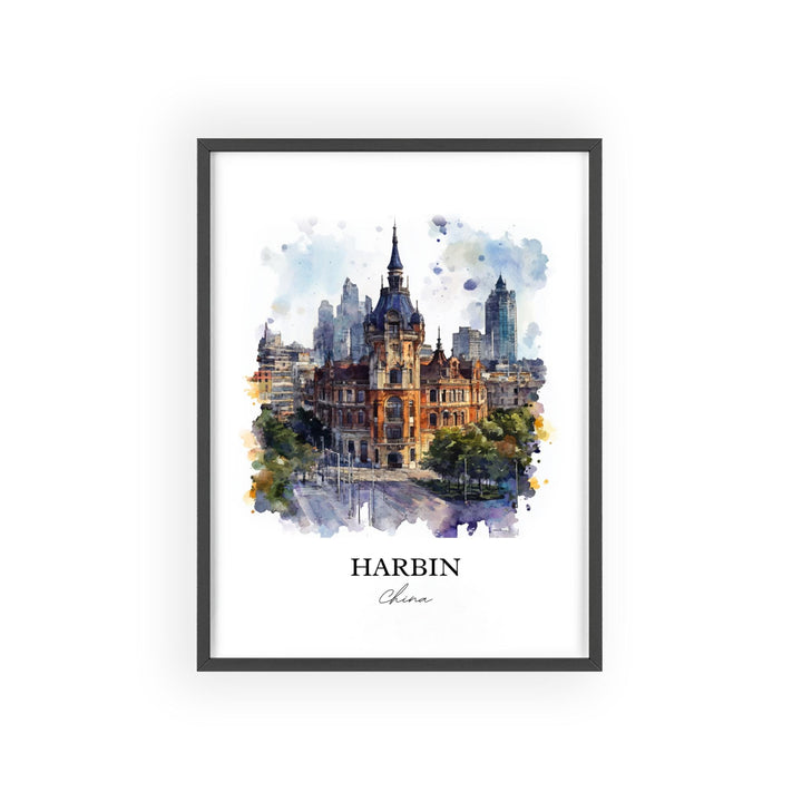 Harbin China Wall Art, Heilongjiang Province Print, China Watercolor Art, Harbin China Gift, Travel Print, Travel Poster, Housewarming Gift