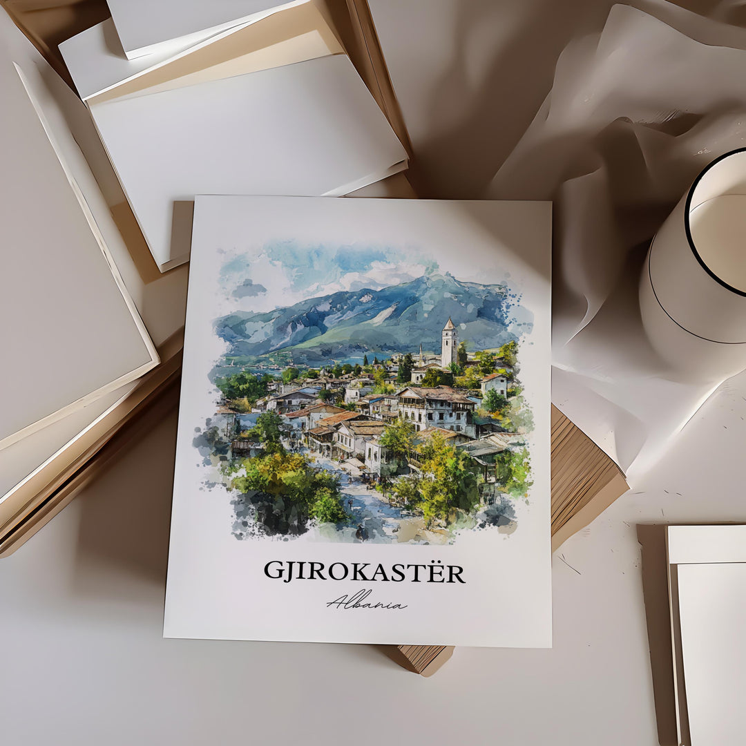 Gjirokastër Wall Art, Albania Print, Albania Watercolor Art, Gjirokastër Albania Gift, Travel Print, Travel Poster, Housewarming Gift