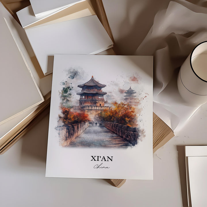 XI'an Wall Art, Shaanxi Province Print, China Watercolor Art, XI'an Gift, Travel Print, Travel Poster, Housewarming Gift