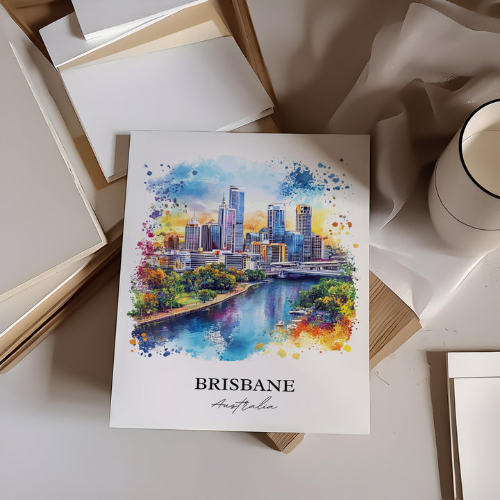 Brisbane Wall Art, Brisbane Print, Australia Watercolor Art, Brisbane Australia Gift, Travel Print, Travel Poster, Housewarming Gift