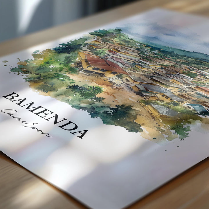 Bamenda Wall Art, Cameroon Print, Cameroon Watercolor Art, Bamenda Cameroon Gift, Travel Print, Travel Poster, Housewarming Gift