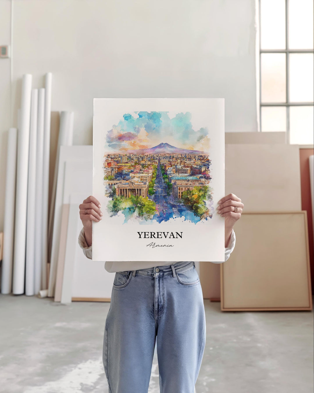 Yerevan Wall Art, Armenia Print, Armenia Watercolor Art, Yerevan Armenia Gift, Travel Print, Travel Poster, Housewarming Gift