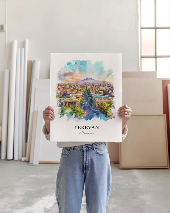 Yerevan Wall Art, Armenia Print, Armenia Watercolor Art, Yerevan Armenia Gift, Travel Print, Travel Poster, Housewarming Gift