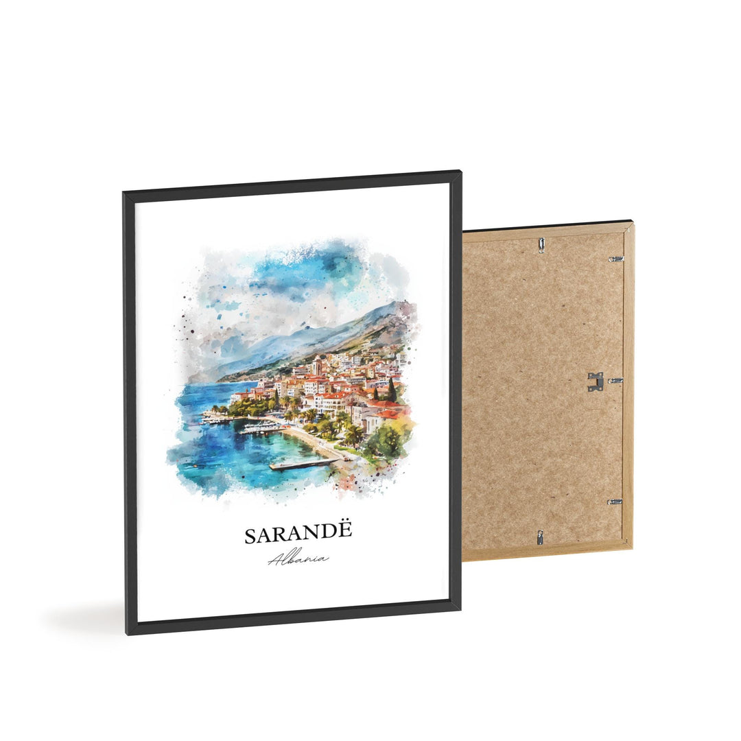 Sarandë Wall Art, Albanian Riviera Print, Albania Watercolor Art, Sarandë Albania Gift, Travel Print, Travel Poster, Housewarming Gift