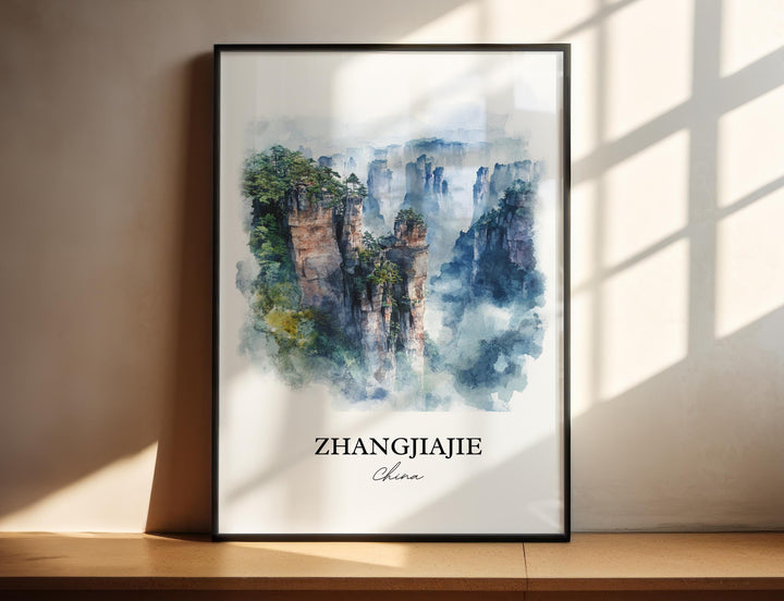 Zhangjiajie Wall Art, Hunan province Print, China Watercolor Art, Zhangjiajie Gift, Travel Print, Travel Poster, Housewarming Gift