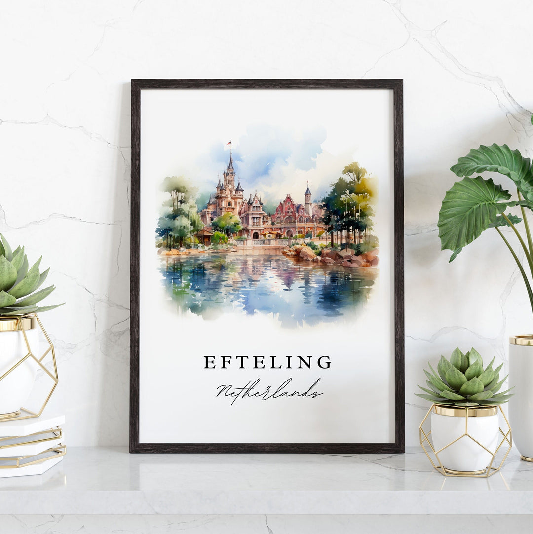 Efteling traditional travel art - Netherlands, Efteling poster print, Wedding gift, Birthday present, Custom Text, Perfect Gift