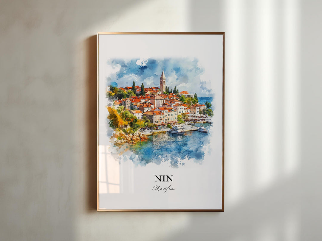 Nin Croatia Wall Art, Zadar County Print, Croatia Watercolor Art, Nin Croatia Gift, Travel Print, Travel Poster, Housewarming Gift