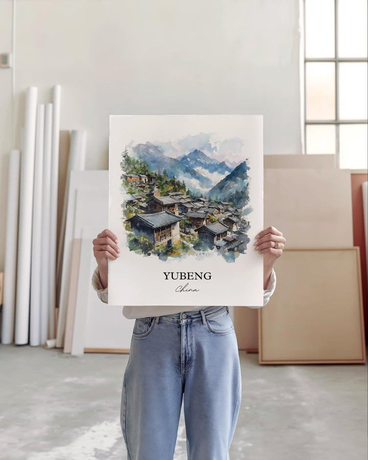 Yubeng China Wall Art, Tibet Print, China Watercolor Art, Yubeng China Gift, Travel Print, Travel Poster, Housewarming Gift