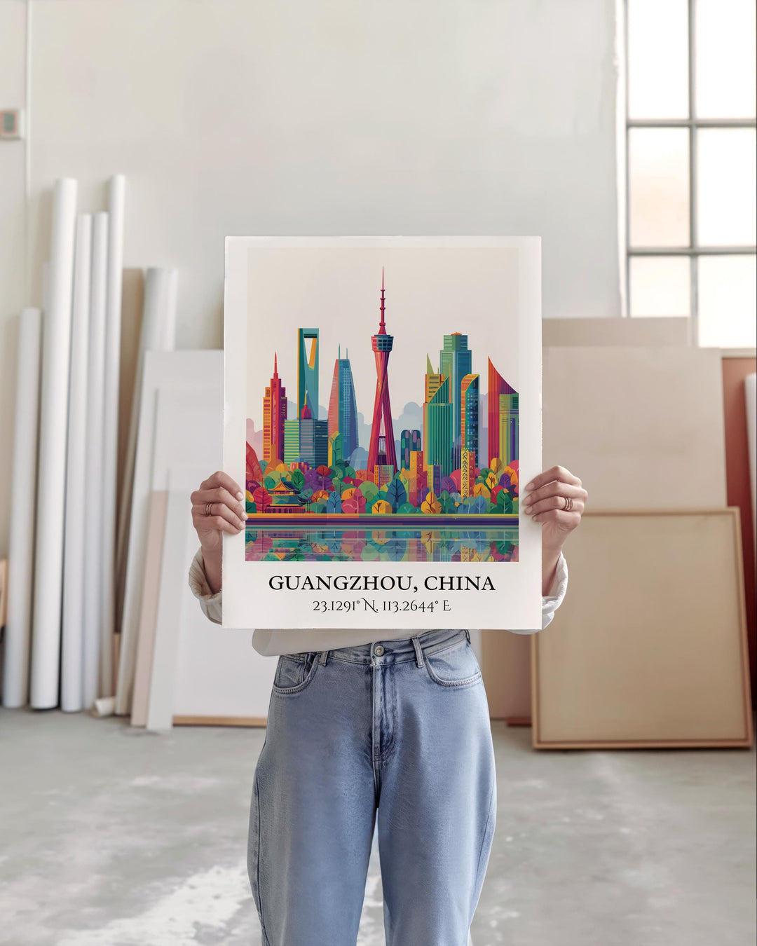 Guangzhou Art, Guangzhou Retro Travel Art, Guangzhou Home Decor, Guangzhou China Gift, China Travel Art, Travel Prints, Housewarming Gift