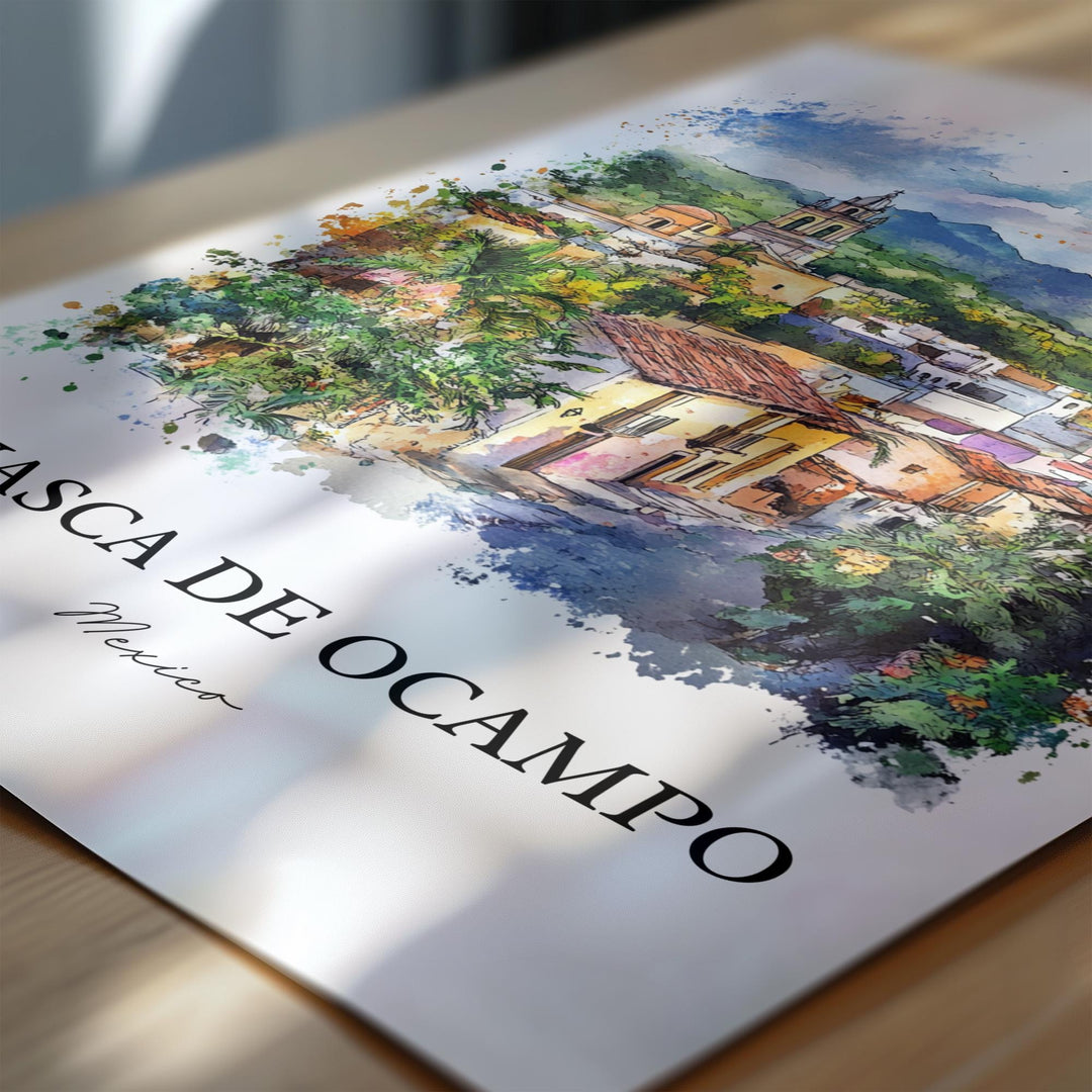 Huasca de Ocampo Wall Art, Hidalgo State Print, Mexico Watercolor Art, Huasca de Ocampo Gift, Travel Print, Travel Poster, Housewarming Gift