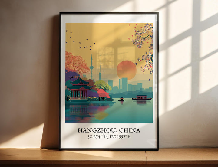 Hangzhou Art, Hangzhou Retro Travel Art, Hangzhou China Home Decor, Hangzhou Gift, China Travel Art, Travel Prints, Housewarming Gift