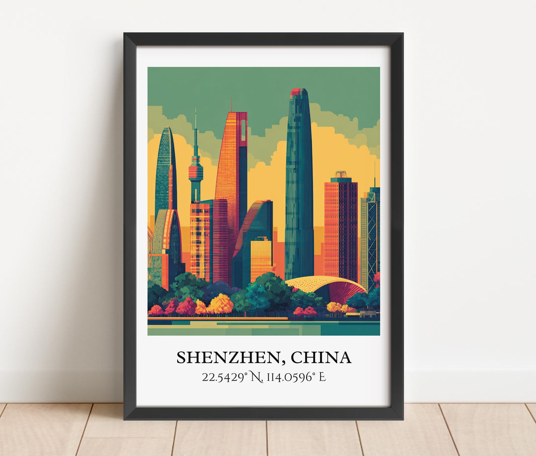 Shenzhen Art, Shenzhen Retro Travel Art, Shenzhen China Home Decor, Shenzhen Gift, China Travel Art, Travel Prints, Housewarming Gift