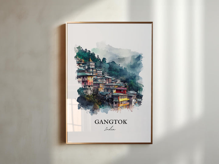 Gangtok Wall Art, Sikkim Print, India Watercolor Art, Gangtok India Gift, Travel Print, Travel Poster, Housewarming Gift