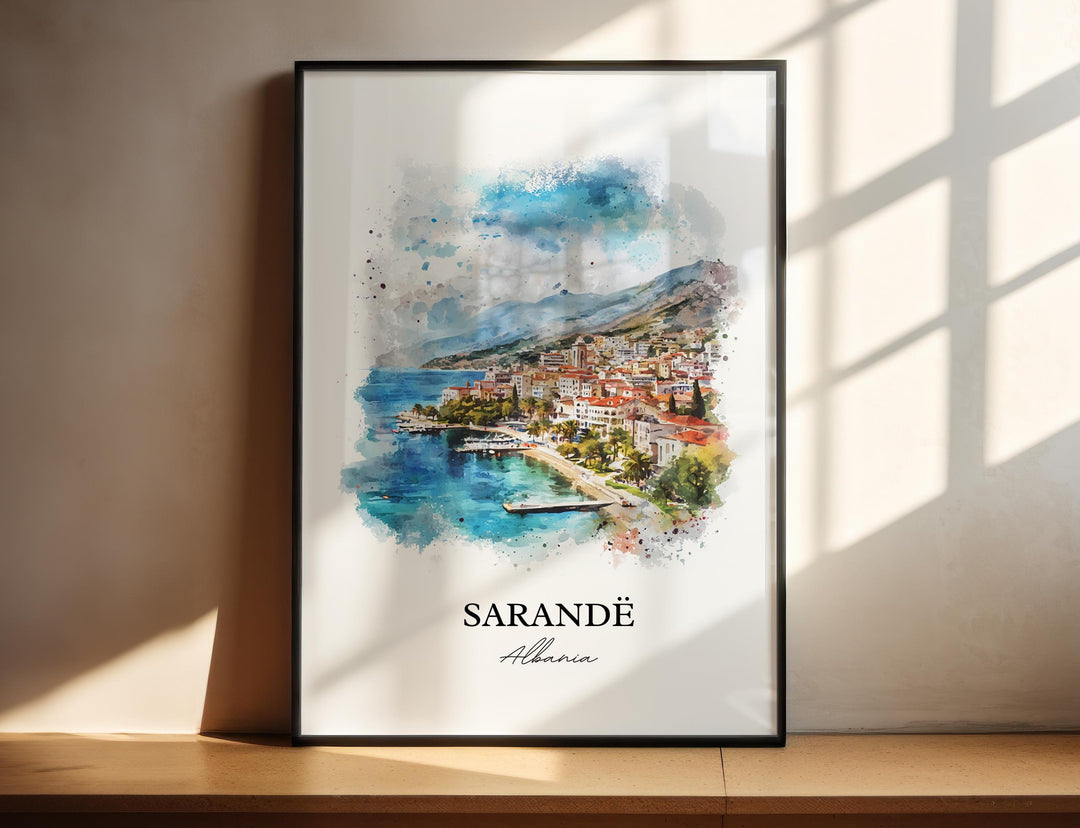 Sarandë Wall Art, Albanian Riviera Print, Albania Watercolor Art, Sarandë Albania Gift, Travel Print, Travel Poster, Housewarming Gift