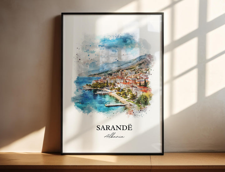 Sarandë Wall Art, Albanian Riviera Print, Albania Watercolor Art, Sarandë Albania Gift, Travel Print, Travel Poster, Housewarming Gift