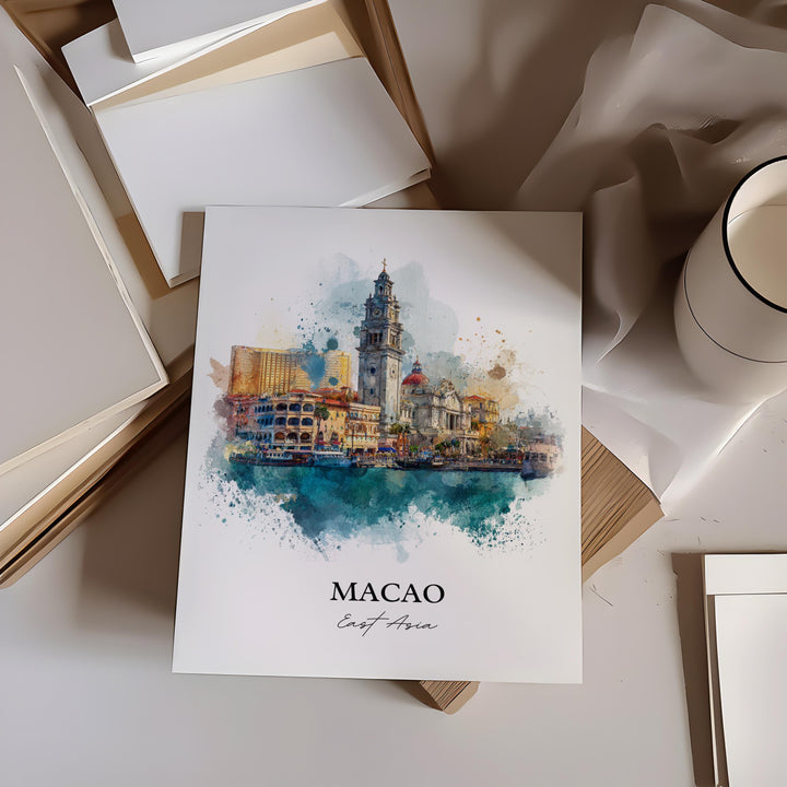 Macao Wall Art, Macao Print, Macao Watercolor Art, Macao China Gift, Travel Print, Travel Poster, Housewarming Gift