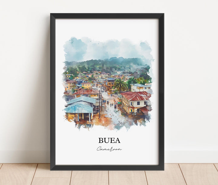 Buea Wall Art, Cameroon Print, Cameroon Watercolor Art, Buea Cameroon Gift, Travel Print, Travel Poster, Housewarming Gift