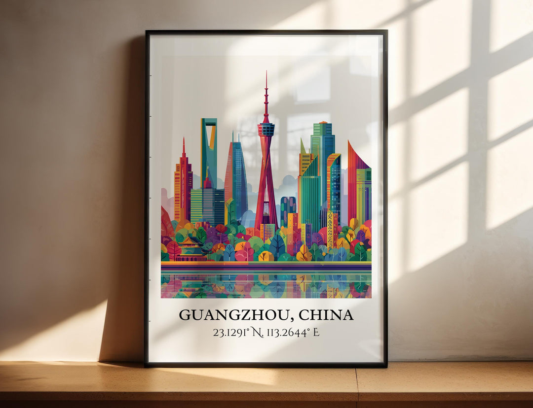Guangzhou Art, Guangzhou Retro Travel Art, Guangzhou Home Decor, Guangzhou China Gift, China Travel Art, Travel Prints, Housewarming Gift
