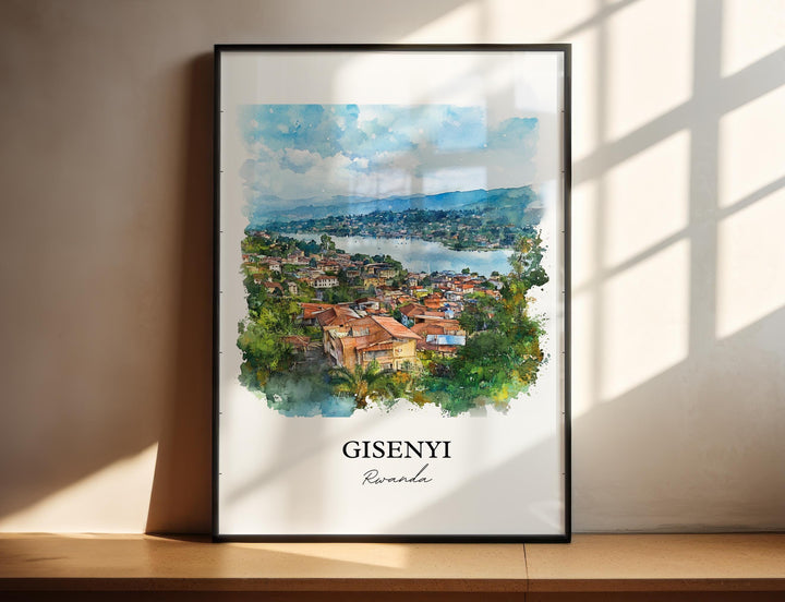 Gisenyi Wall Art, Gisenyi Rwanda Print, Rwanda Watercolor Art, Lake Kivu Gift, Travel Print, Travel Poster, Housewarming Gift