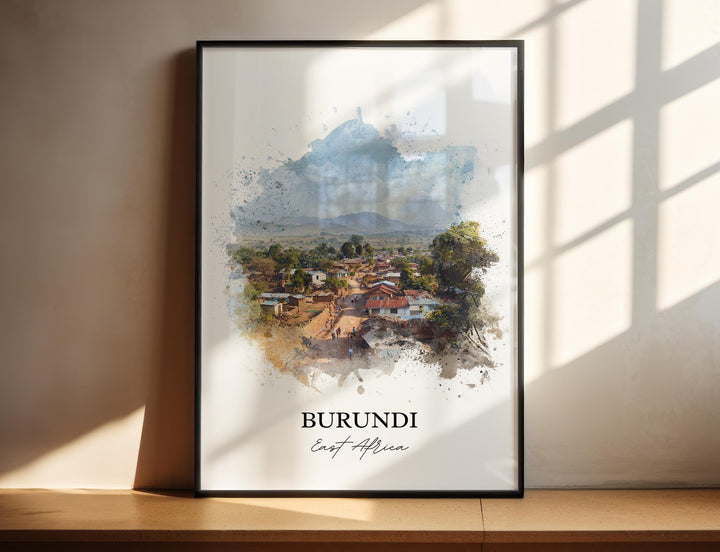 Burundi Wall Art, Burundi Print, Burundi Watercolor Art, Burundi Country Gift, Travel Print, Travel Poster, Housewarming Gift