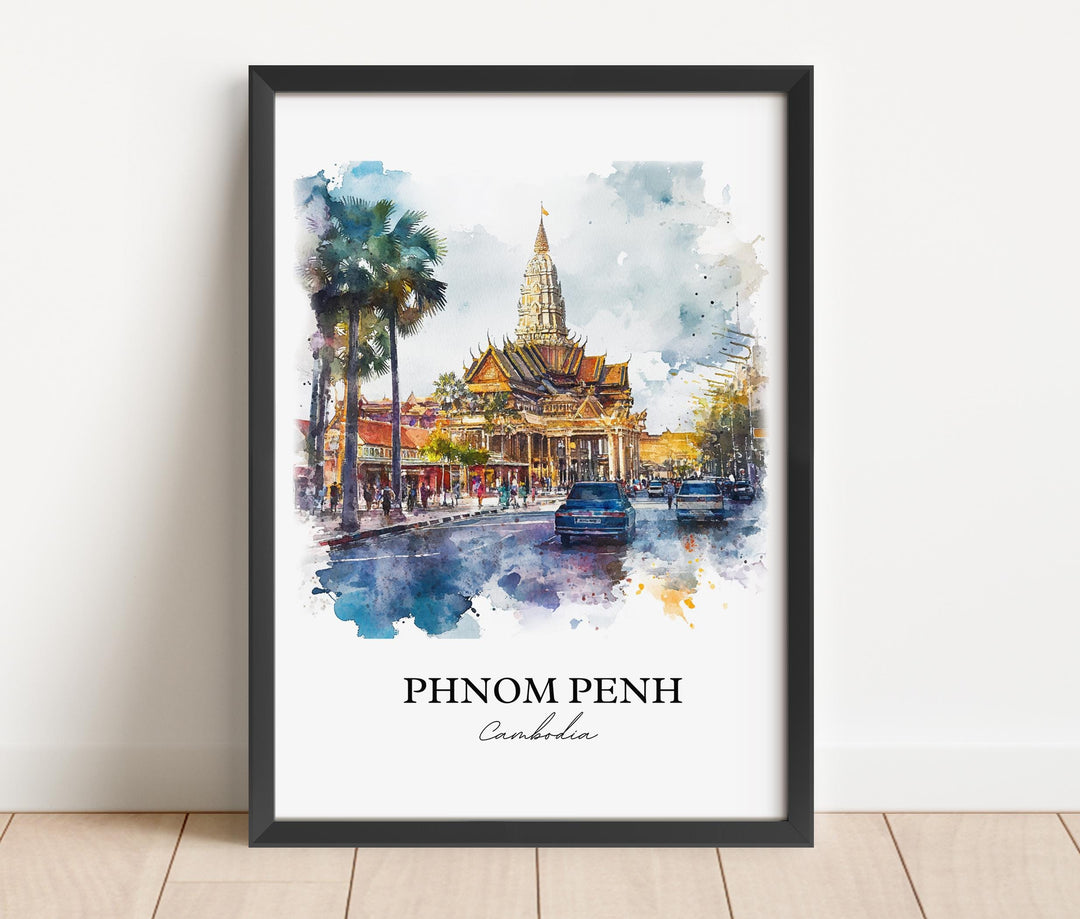 Phnom Penh Wall Art, Cambodia Print, Cambodia Watercolor Art, Phnom Penh Gift, Travel Print, Travel Poster, Housewarming Gift