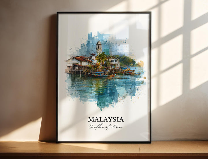 Malaysia Wall Art, Malaysia Print, Malaysia Watercolor Art, Malaysia Country Gift, Travel Print, Travel Poster, Housewarming Gift