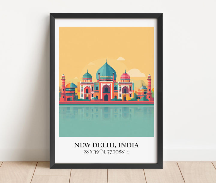 New Delhi Art, New Delhi Retro Travel Art, New Delhi India Home Decor, India Gift, India Travel Art, Travel Prints, Housewarming Gift