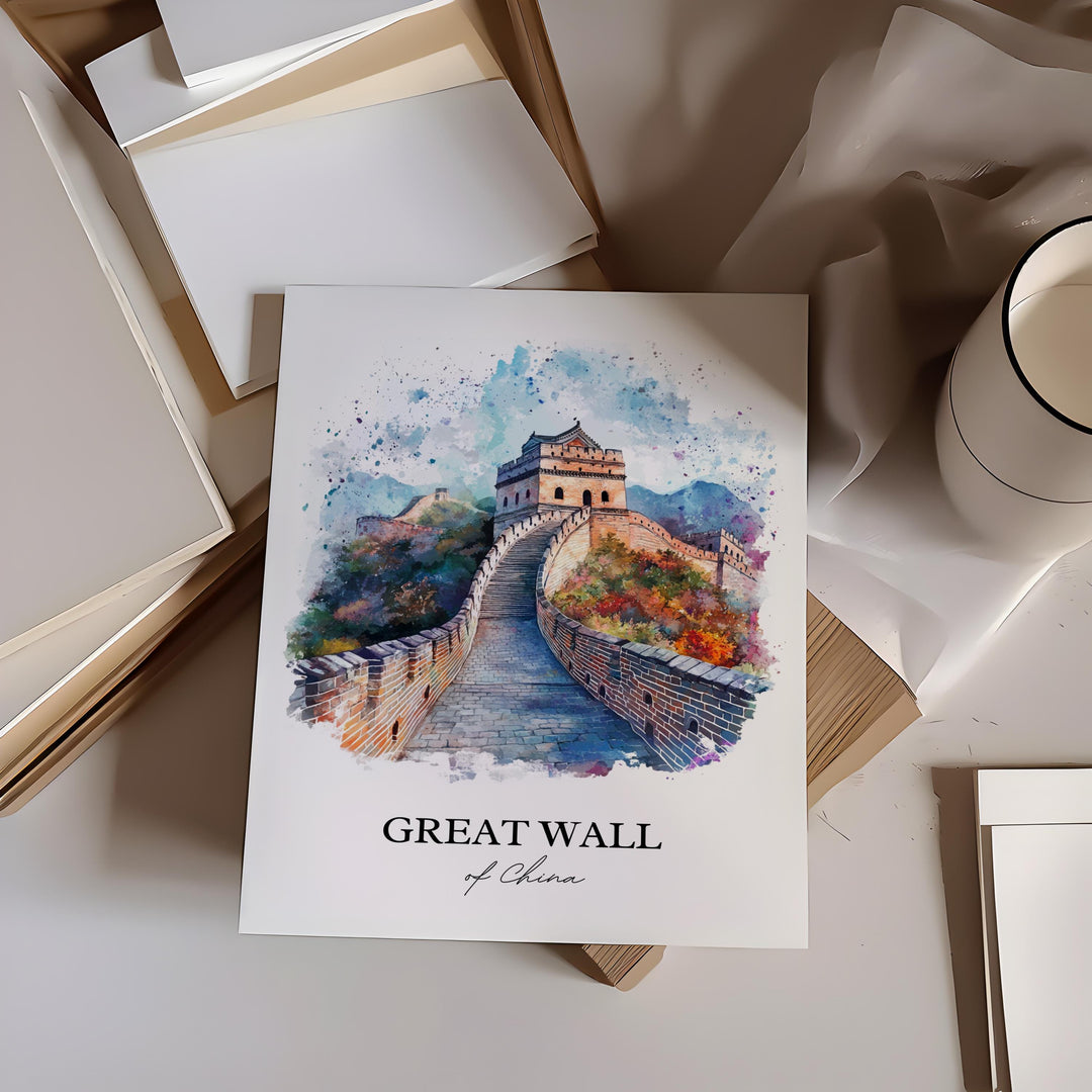 Great Wall of China Wall Art, China Print, China Watercolor Art, Great Wall of China Gift, Travel Print, Travel Poster, Housewarming Gift