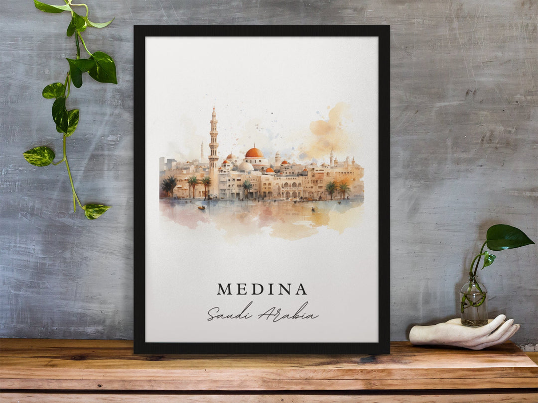 Medina traditional travel art - Saudi Arabia, Medina poster, Wedding gift, Birthday present, Custom Text, Personalized Gift