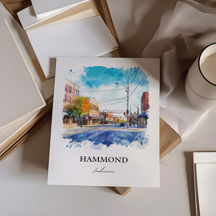 Hammond Indiana Wall Art, Lake County Print, Indiana Watercolor Art, Hammond IN Gift, Travel Print, Travel Poster, Housewarming Gift