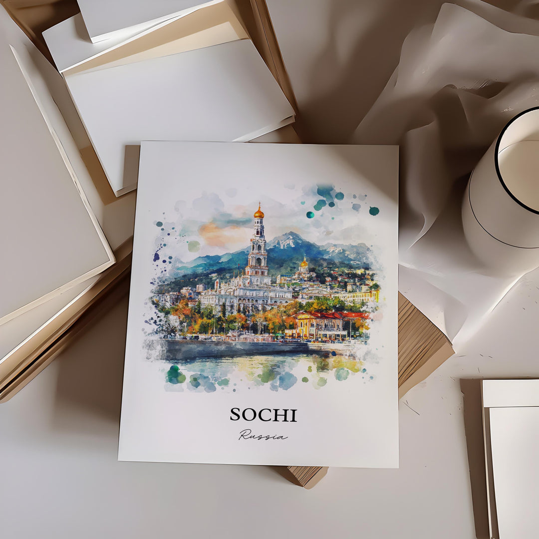 Sochi Russia Wall Art, Sochi Print, Russia Watercolor Art, Sochi Russia Gift, Travel Print, Travel Poster, Housewarming Gift