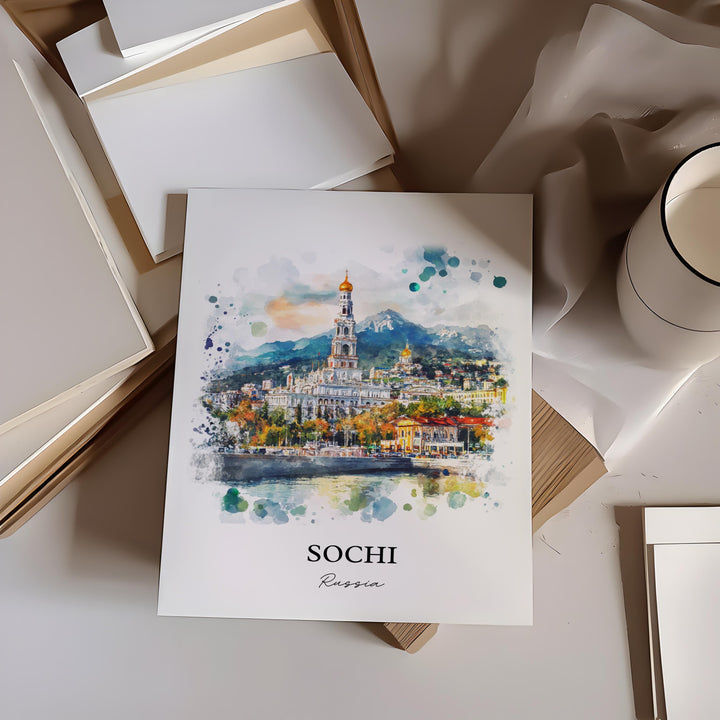 Sochi Russia Wall Art, Sochi Print, Russia Watercolor Art, Sochi Russia Gift, Travel Print, Travel Poster, Housewarming Gift