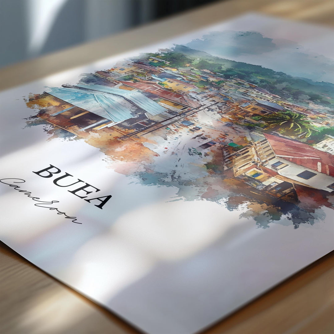 Buea Wall Art, Cameroon Print, Cameroon Watercolor Art, Buea Cameroon Gift, Travel Print, Travel Poster, Housewarming Gift