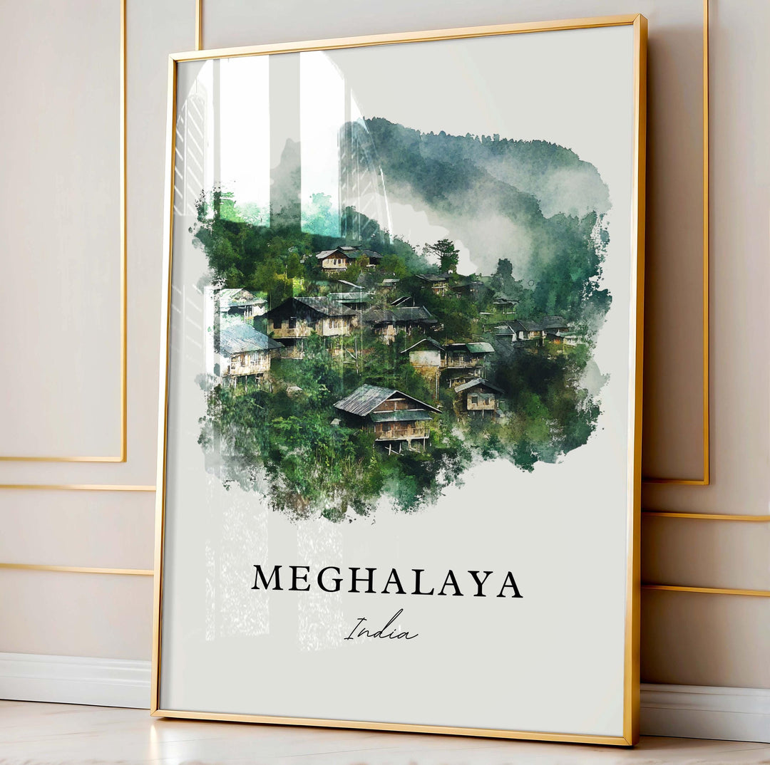 Meghalaya Wall Art, Meghalaya India Print, Meghalaya Watercolor Art, Assam India Gift, Travel Print, Travel Poster, Housewarming Gift