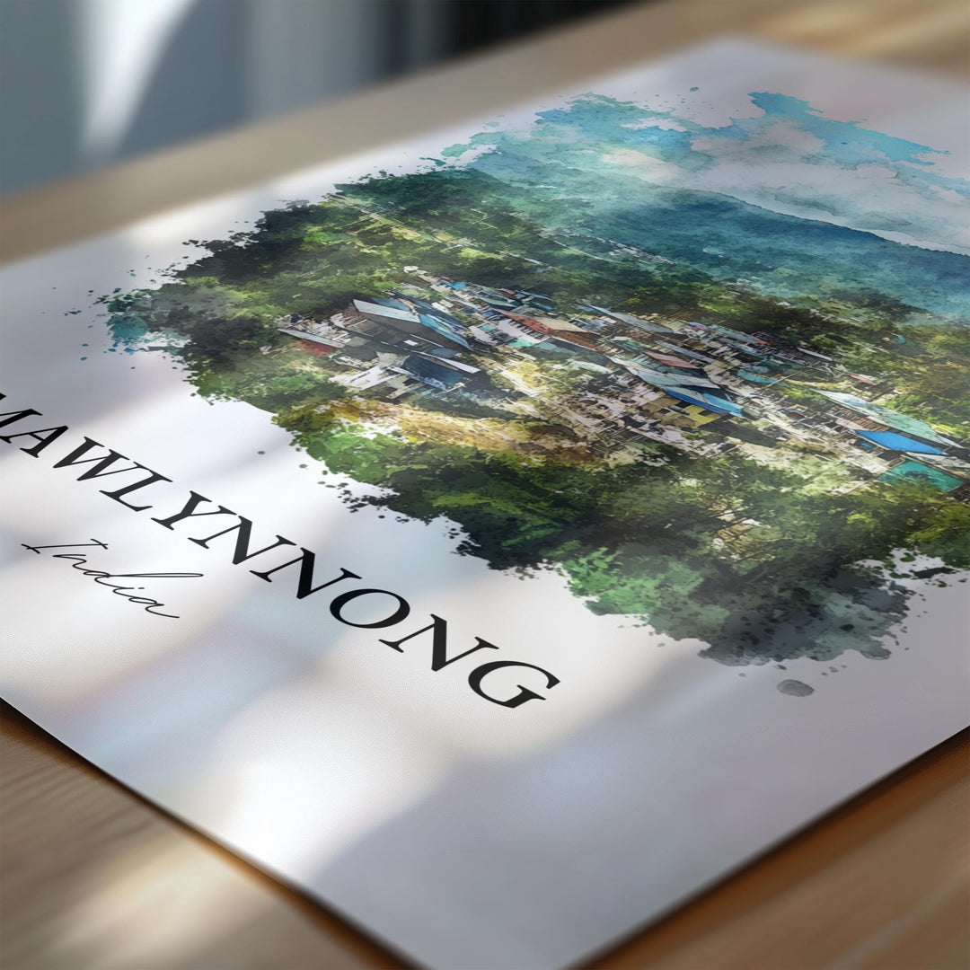 Mawlynnong Wall Art, Meghalaya Print, India Watercolor Art, Mawlynnong Gift, Travel Print, Travel Poster, Housewarming Gift