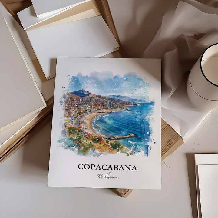 Copacabana Bolivia Wall Art, Lake Titicaca Print, Bolivia Watercolor Art, Lake Titicaca Gift, Travel Print, Travel Poster, Housewarming Gift