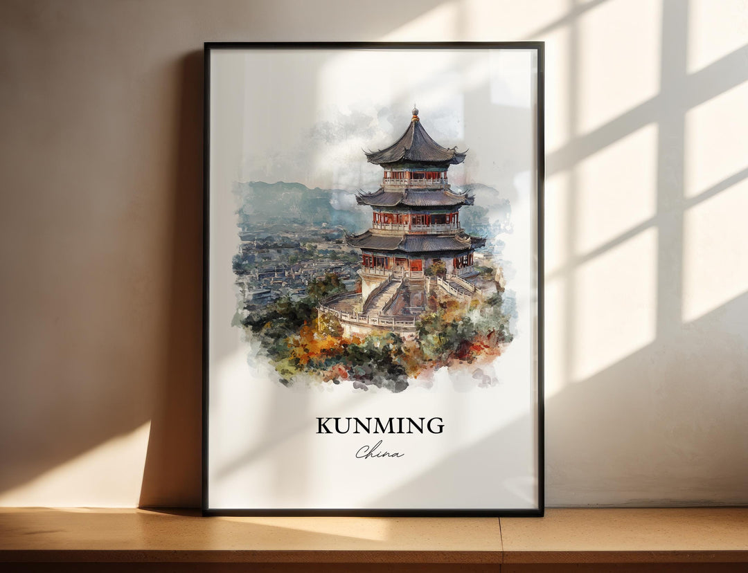Kunming Wall Art, Yunnan Province Print, China Watercolor Art, Kunming China Gift, Travel Print, Travel Poster, Housewarming Gift