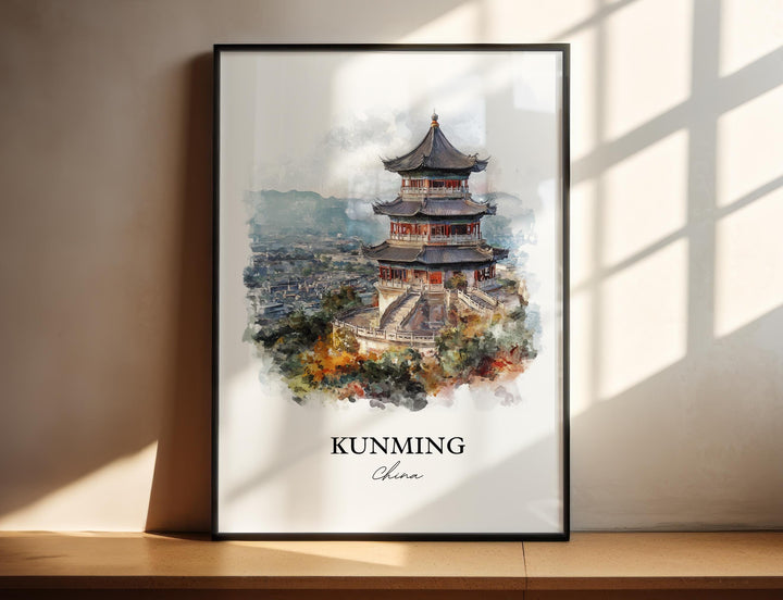 Kunming Wall Art, Yunnan Province Print, China Watercolor Art, Kunming China Gift, Travel Print, Travel Poster, Housewarming Gift