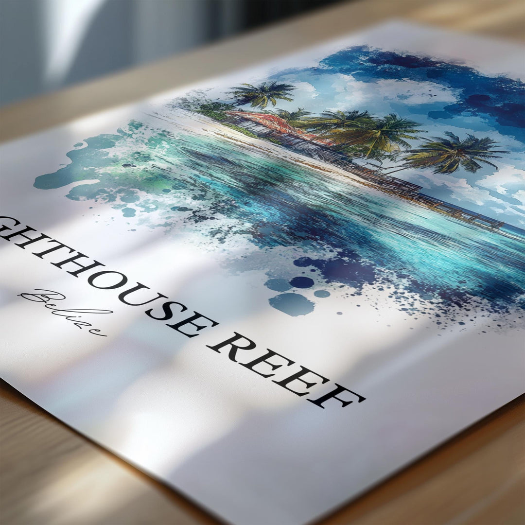 Lighthouse Reef Art, Great Blue Hole Print, Belize Watercolor, Lighthouse Reef Belize Gift, Travel Print, Travel Poster, Housewarming Gift