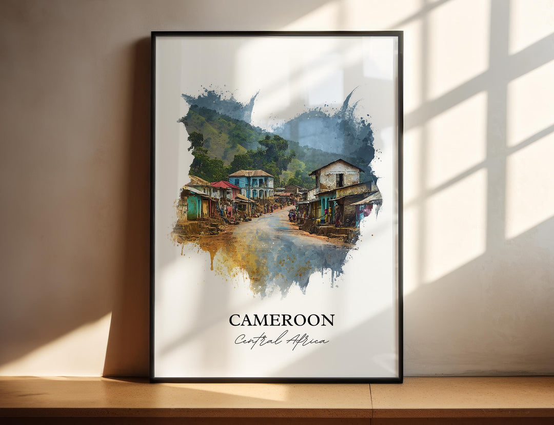 Cameroon Wall Art, Cameroon Print, Cameroon Watercolor Art, Cameroon Country Gift, Travel Print, Travel Poster, Housewarming Gift