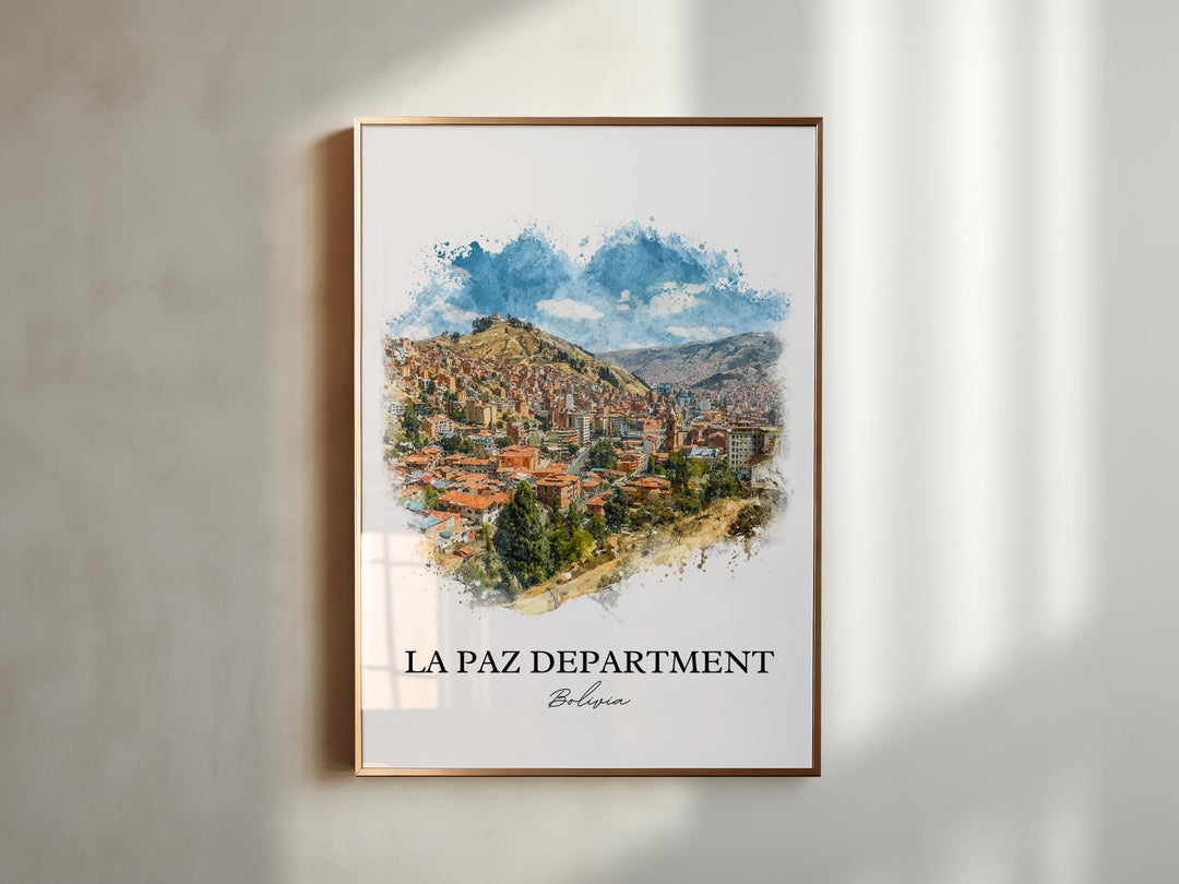 La Paz Wall Art, La Paz Print, Bolivia Watercolor Art, Bolivia Gift, Bolivia Travel Print, Travel Poster, Housewarming Gift