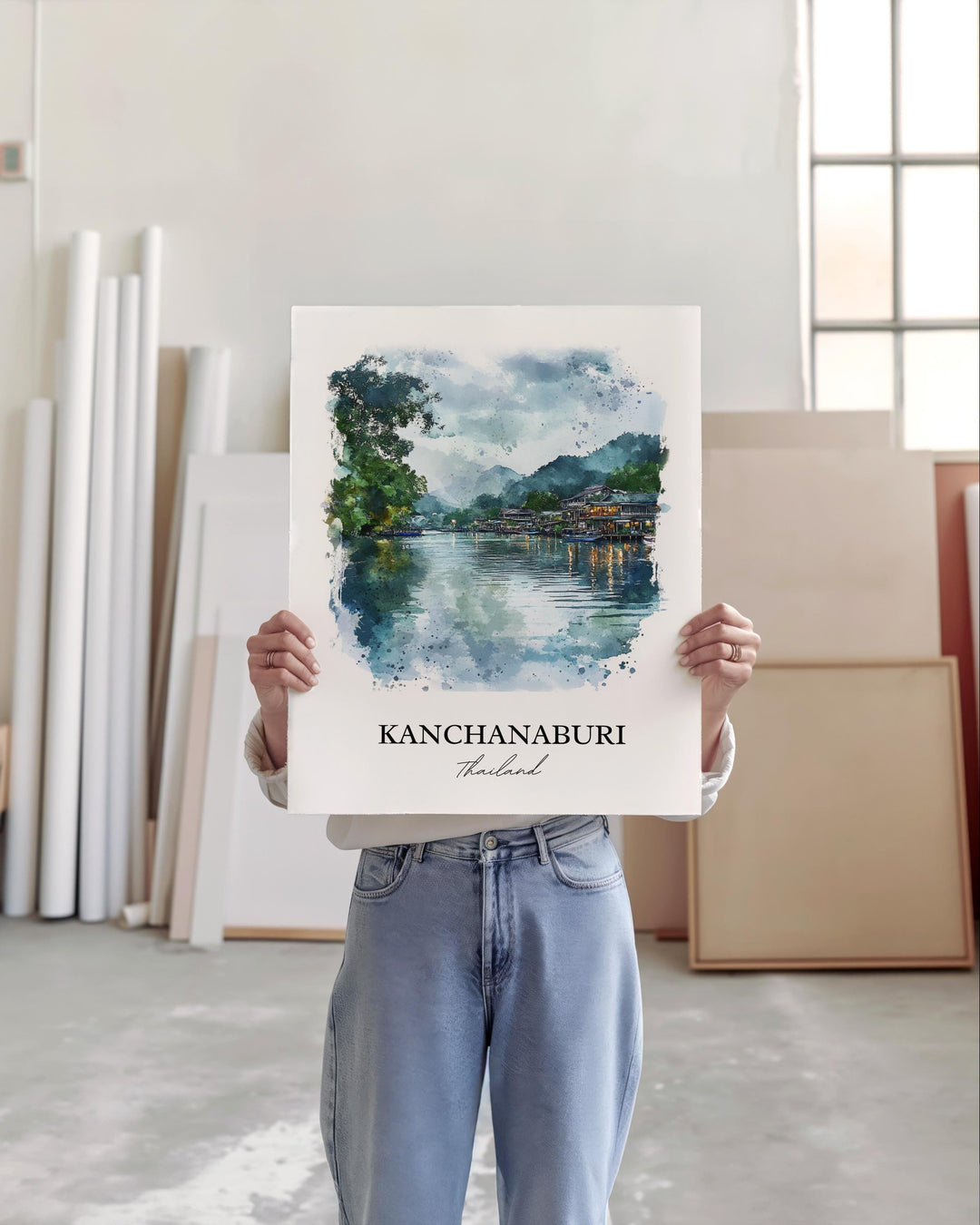 Kanchanaburi Wall Art, West Thailand Print, Thailand Watercolor Art, Kanchanaburi Gift, Travel Print, Travel Poster, Housewarming Gift