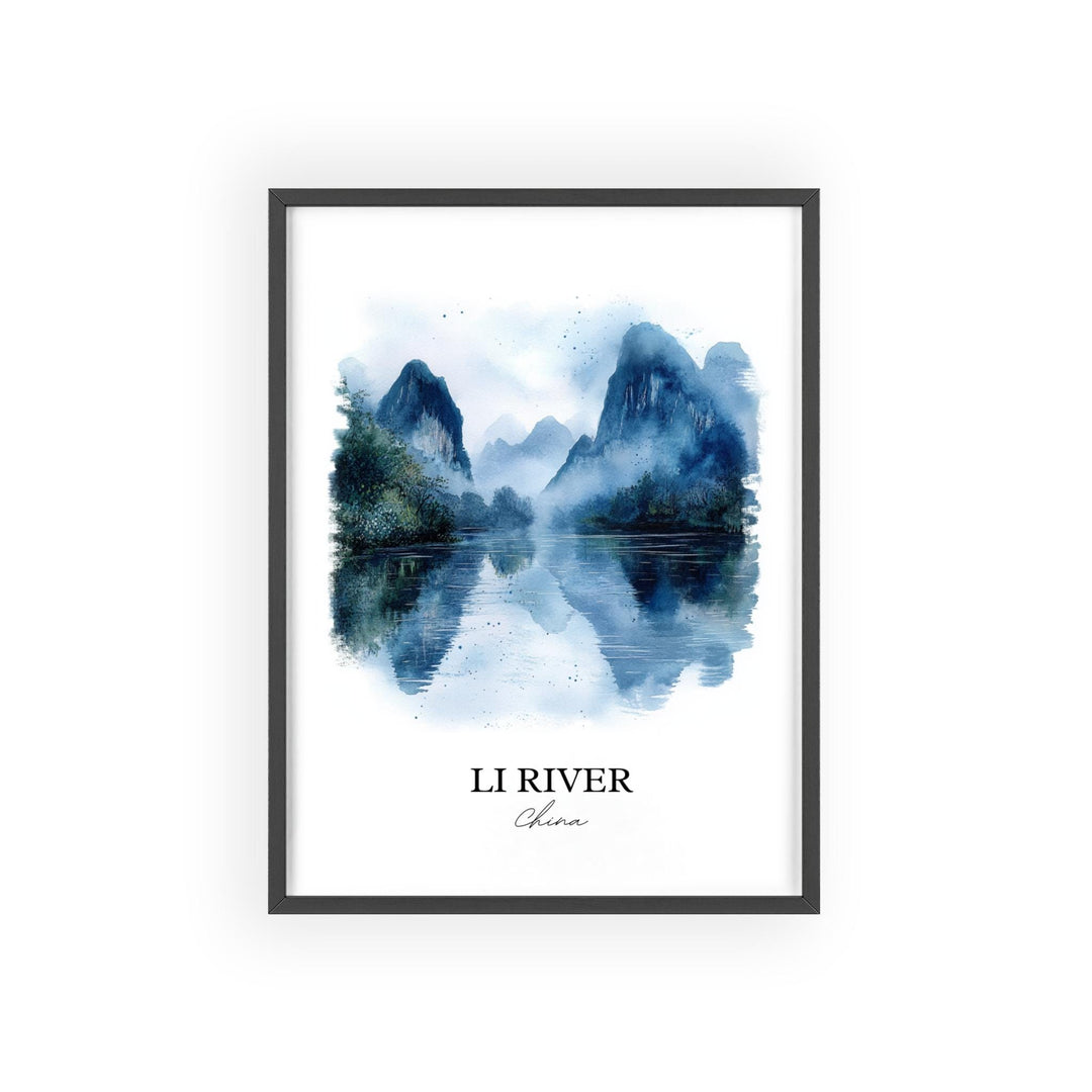 Li River Wall Art, Guangxi China Print, China Watercolor Art, Li River China Gift, Travel Print, Travel Poster, Housewarming Gift