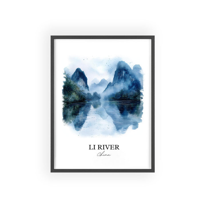 Li River Wall Art, Guangxi China Print, China Watercolor Art, Li River China Gift, Travel Print, Travel Poster, Housewarming Gift