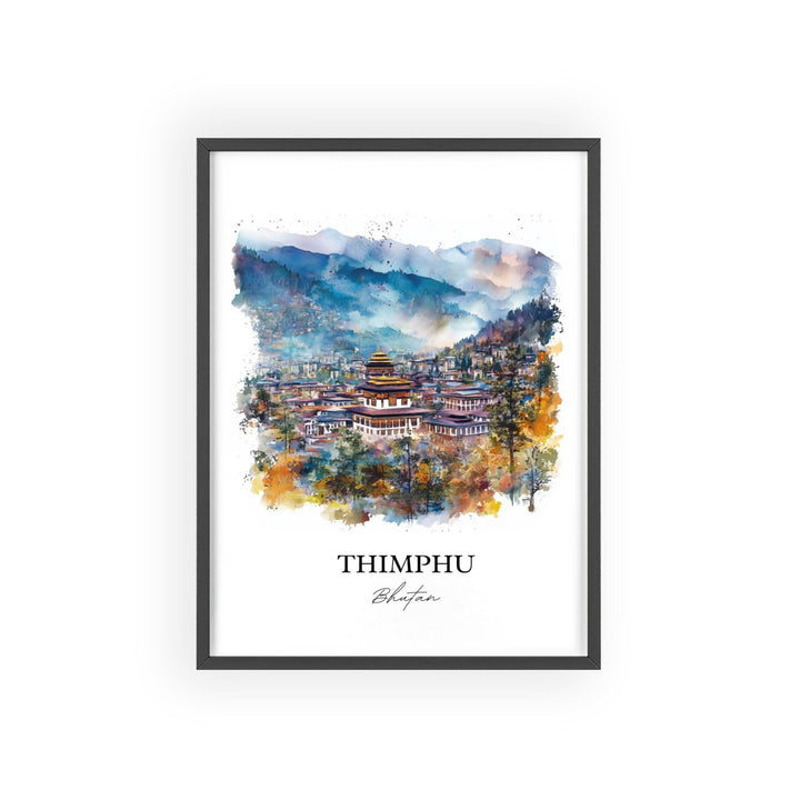 Thimphu Wall Art, Thimphu Bhutan Print, Bhutan Watercolor Art, Thimphu Bhutan Gift, Travel Print, Travel Poster, Housewarming Gift