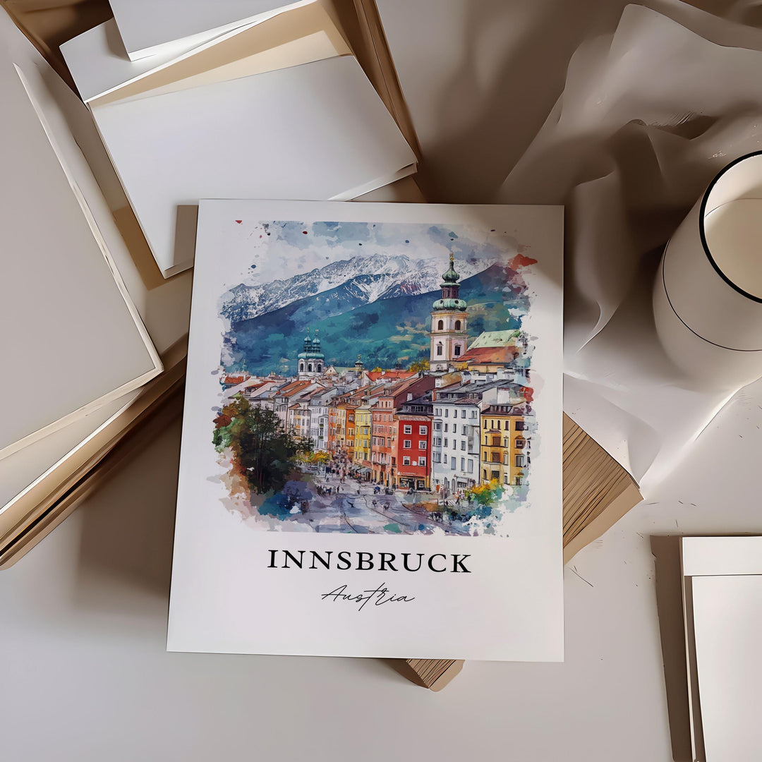 Innsbruck Wall Art, Innsbruck Austria Print, Innsbruck Watercolor Art, Innsbruck Gift, Travel Print, Travel Poster, Housewarming Gift