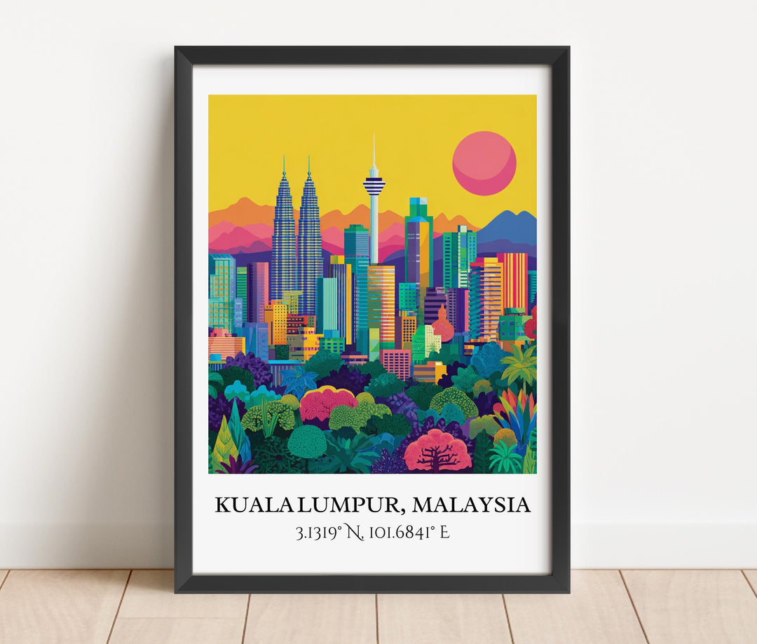 Kuala Lumpur Art, Kuala Lumpur Retro Travel Art, Kuala Lumpur Decor, Kuala Lumpur Gift, Malaysia Wall Art, Travel Prints, Housewarming Gift