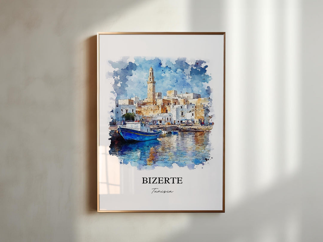 Bizerte Wall Art, Bizerte Tunisia Print, Tunisia Watercolor Art, Bizerte Gift, Travel Print, Travel Poster, Housewarming Gift