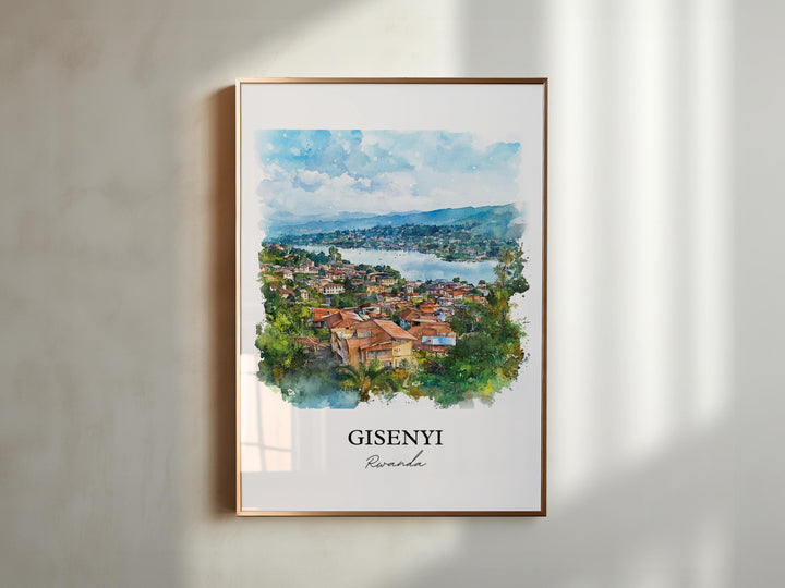 Gisenyi Wall Art, Gisenyi Rwanda Print, Rwanda Watercolor Art, Lake Kivu Gift, Travel Print, Travel Poster, Housewarming Gift